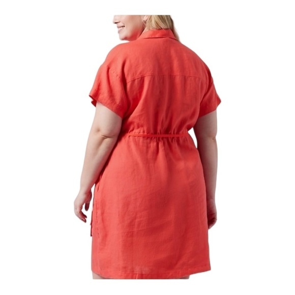 ATHLETA Playa Linen Short Sleeve Tie Waist Mini Wrap Dress Coral Size 10 - Picture 5 of 8